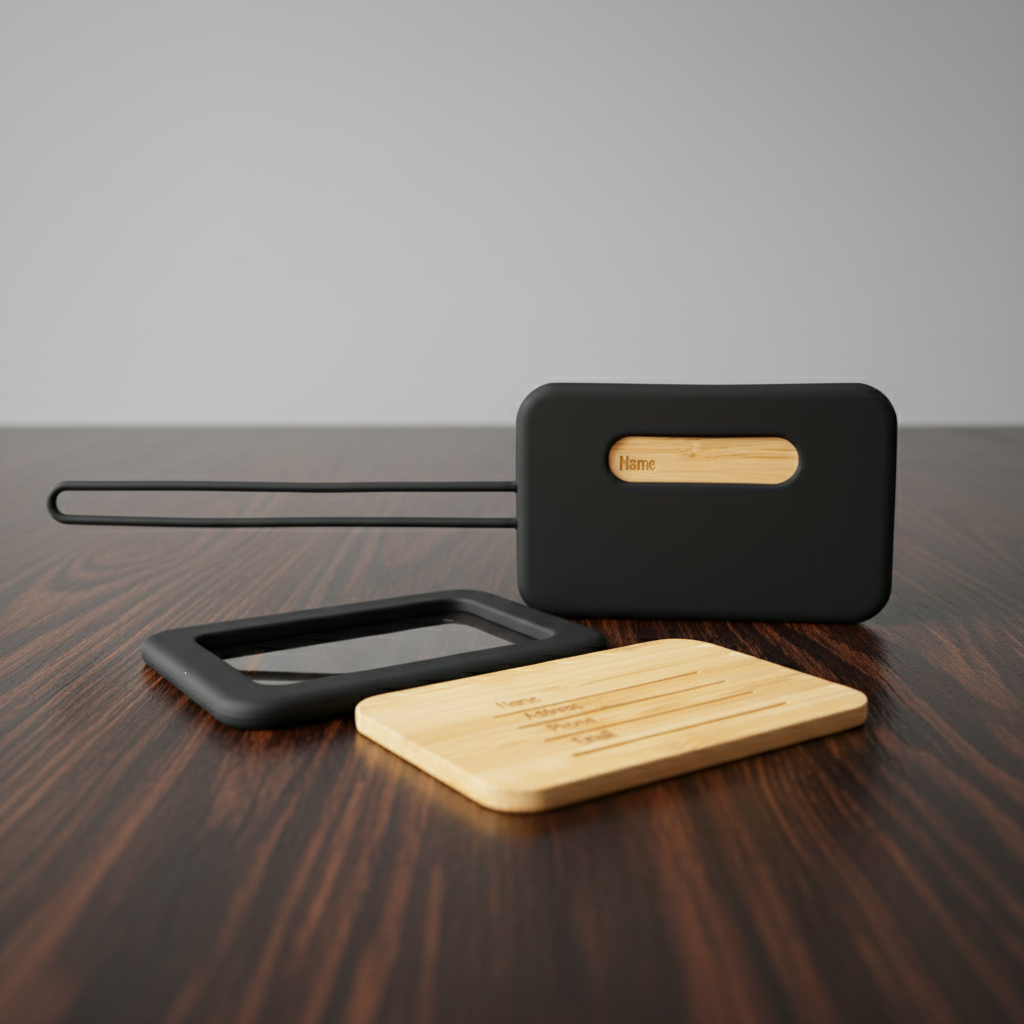 Bamboo and Silicone Luggage Tag