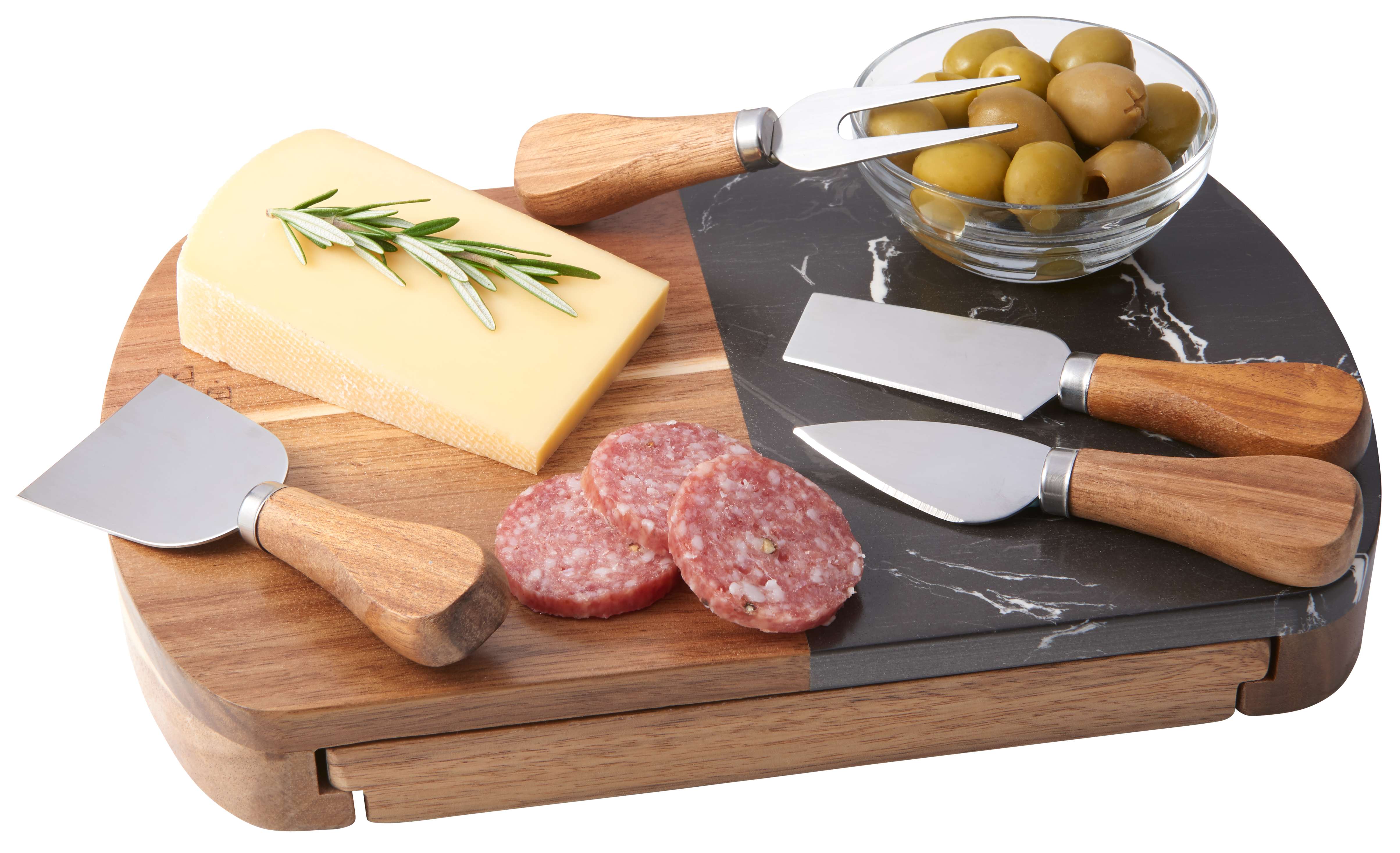 Black Marble Cheese Board Set with Knives - 2