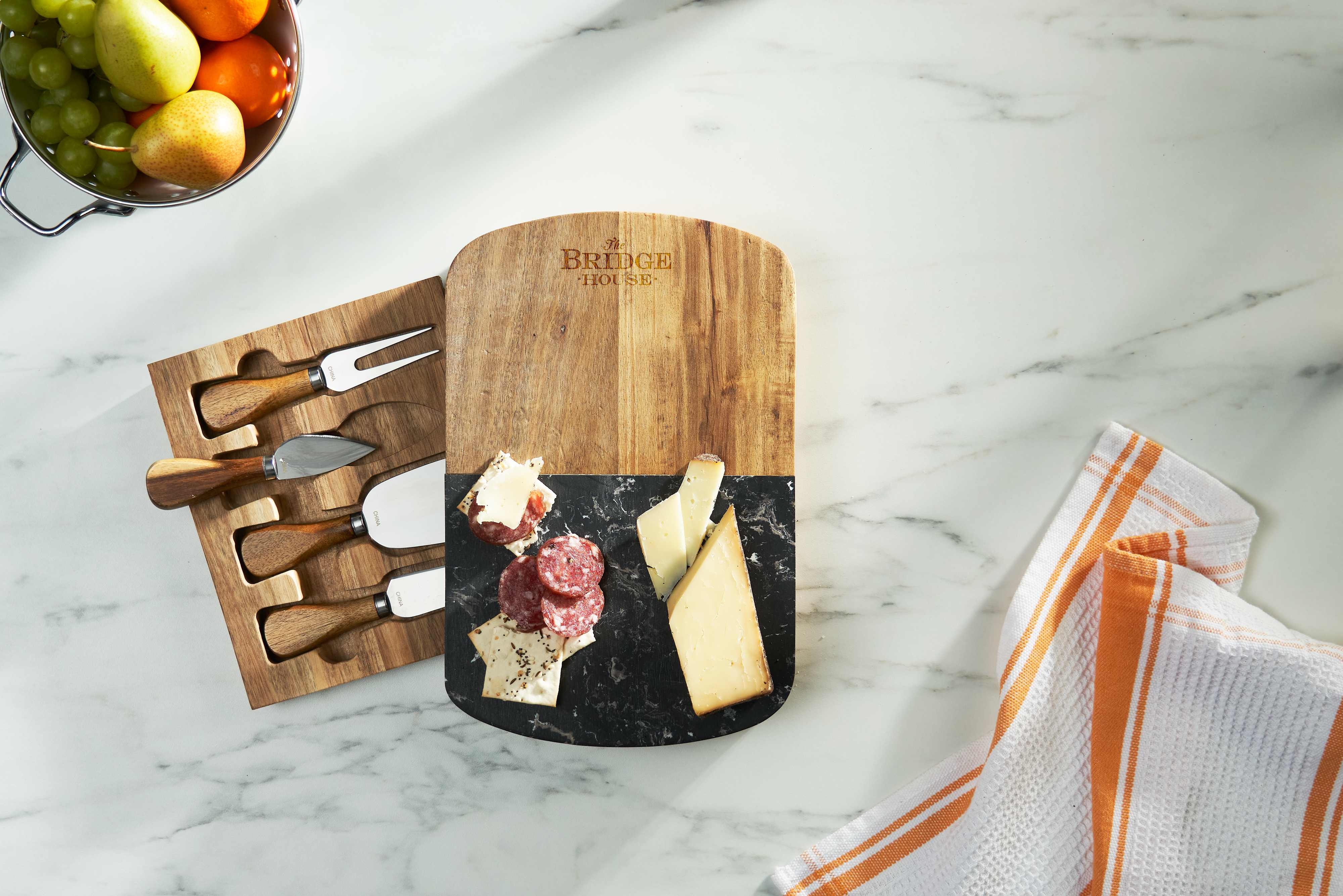 Black Marble Cheese Board Set with Knives - 4