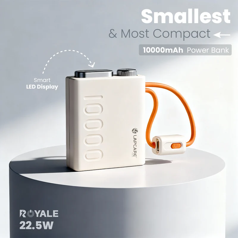 Lapcare Royale | Dual In-Built Cables | 22.5W Wired Output | 10000mAh Powerbank | Digital Display - 2