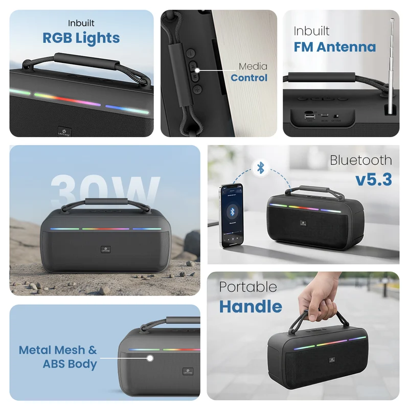 Lapcare Roxx | 30W Stereo Power | Bluetooth v5.3 | Dual Pairing via TWS Mode | Up to 8 Hours | Multiple Connectivity - 7