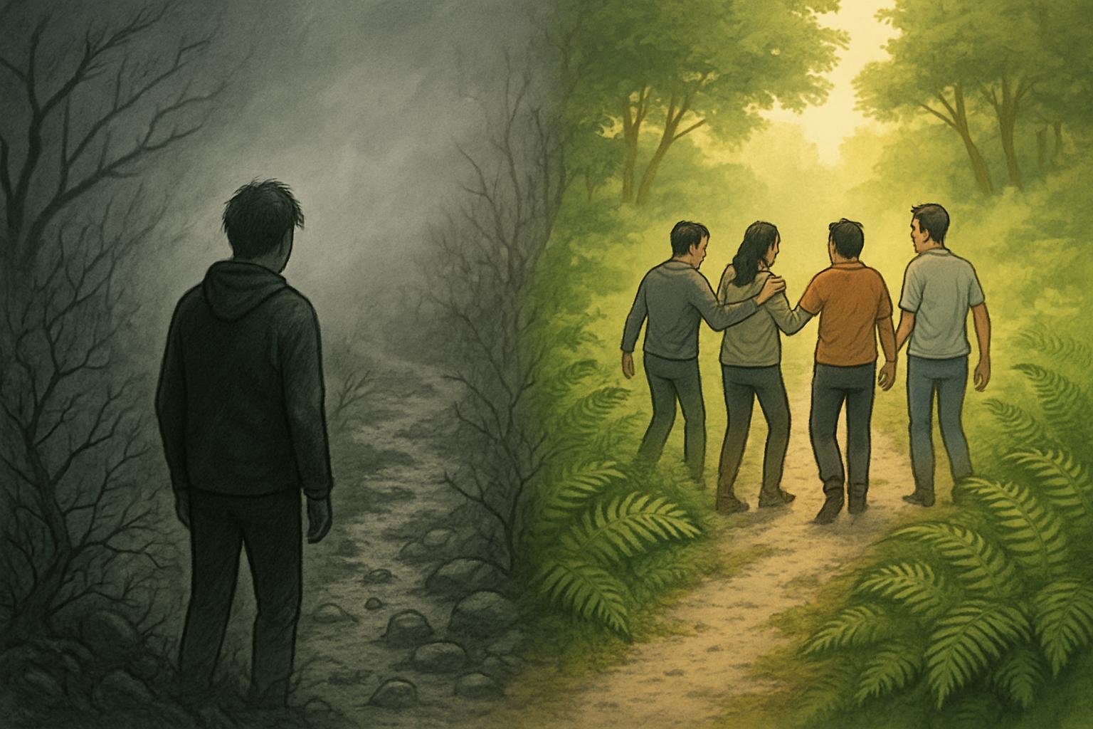 A diverse group of people smiling and collaborating in a bright, welcoming space.