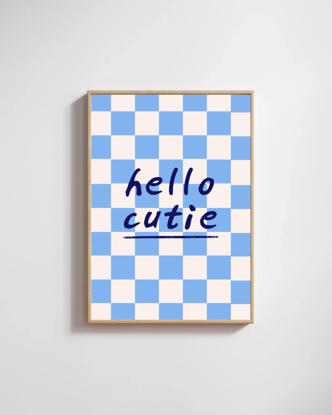 Hello Cutie Blue Checkered Typography
