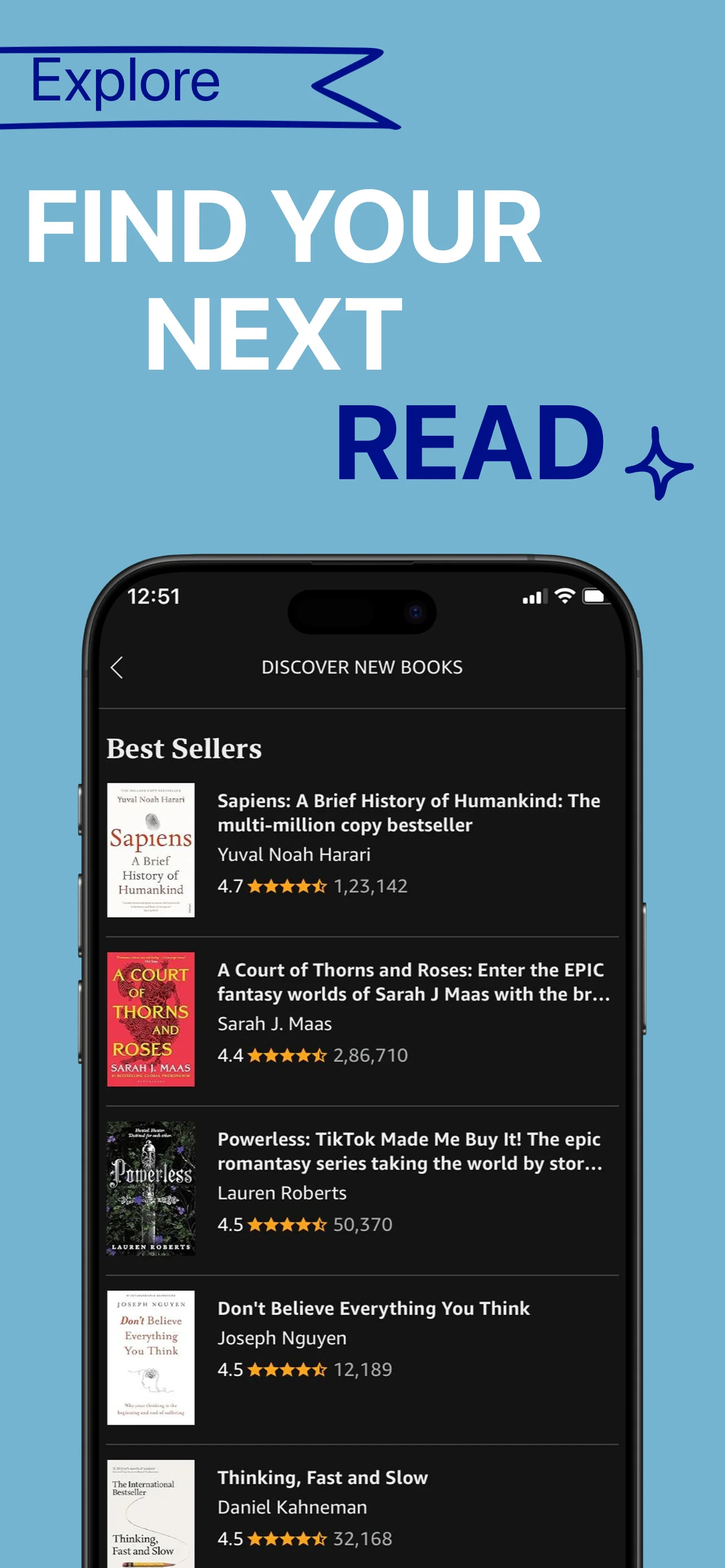 App Store screenshot template for reading app – book discovery grid