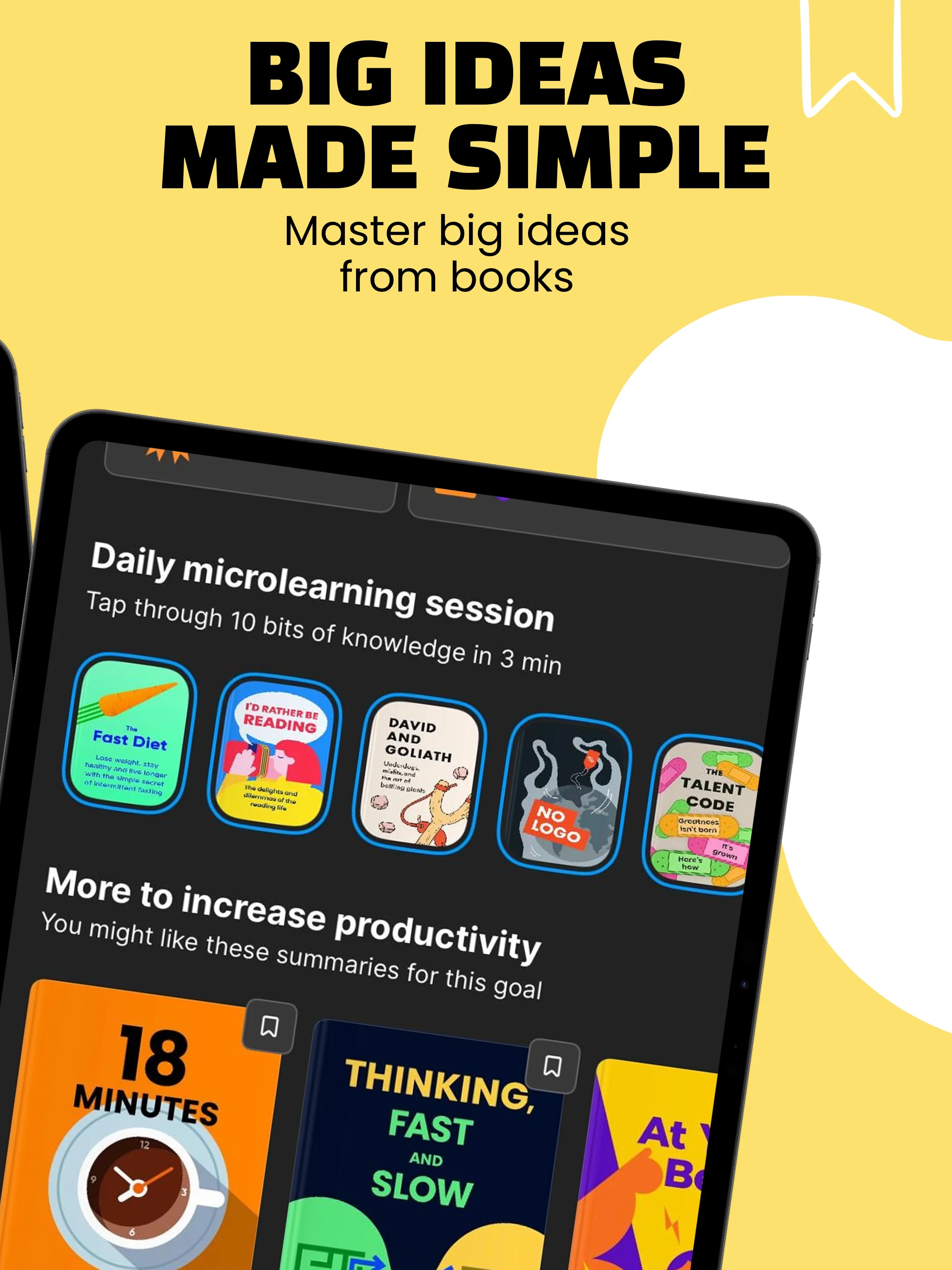 App Store screenshot template for book summary app – discover powerful ideas iPad