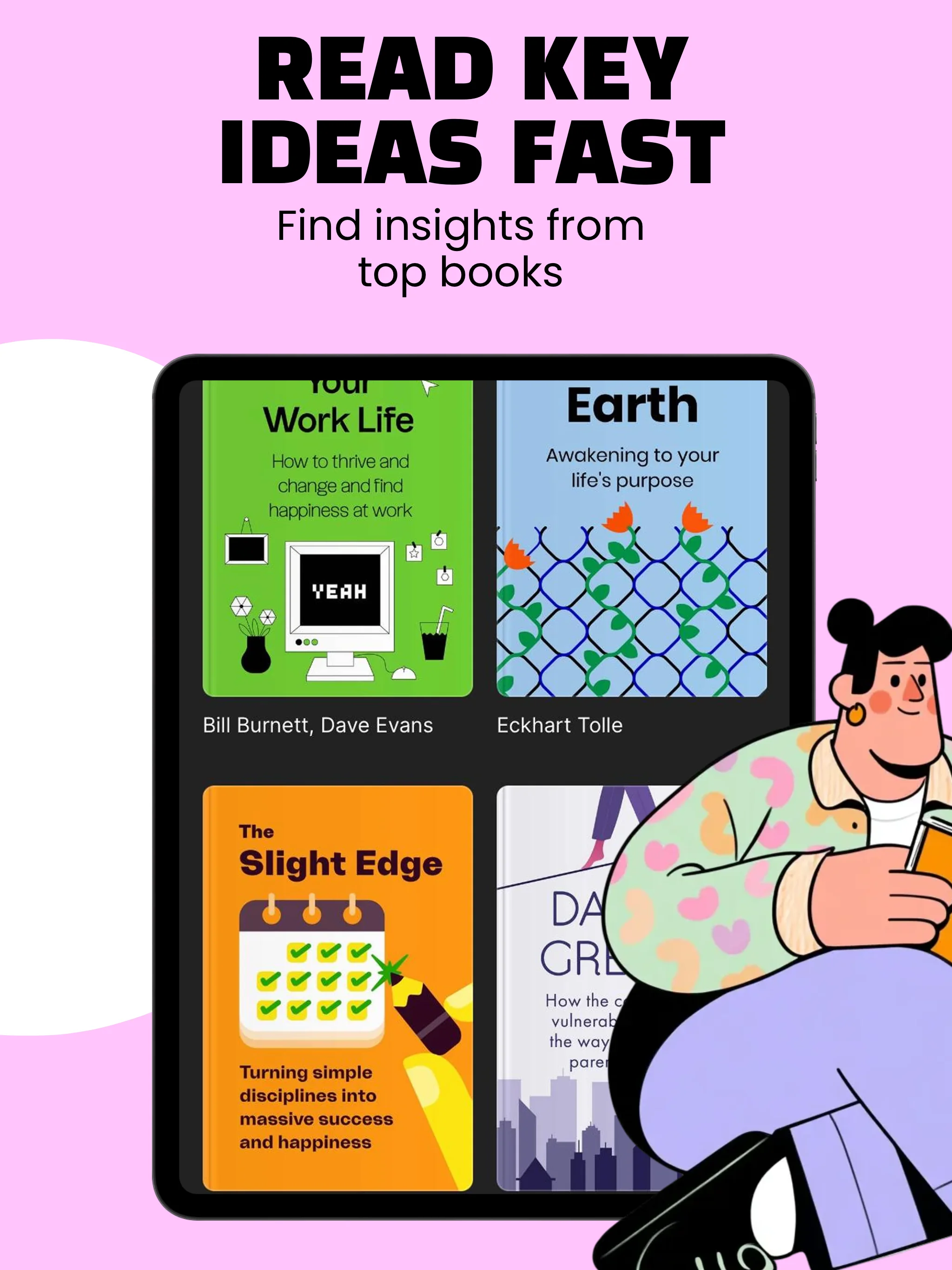 App Store screenshot template for book summary app – key points reading iPad