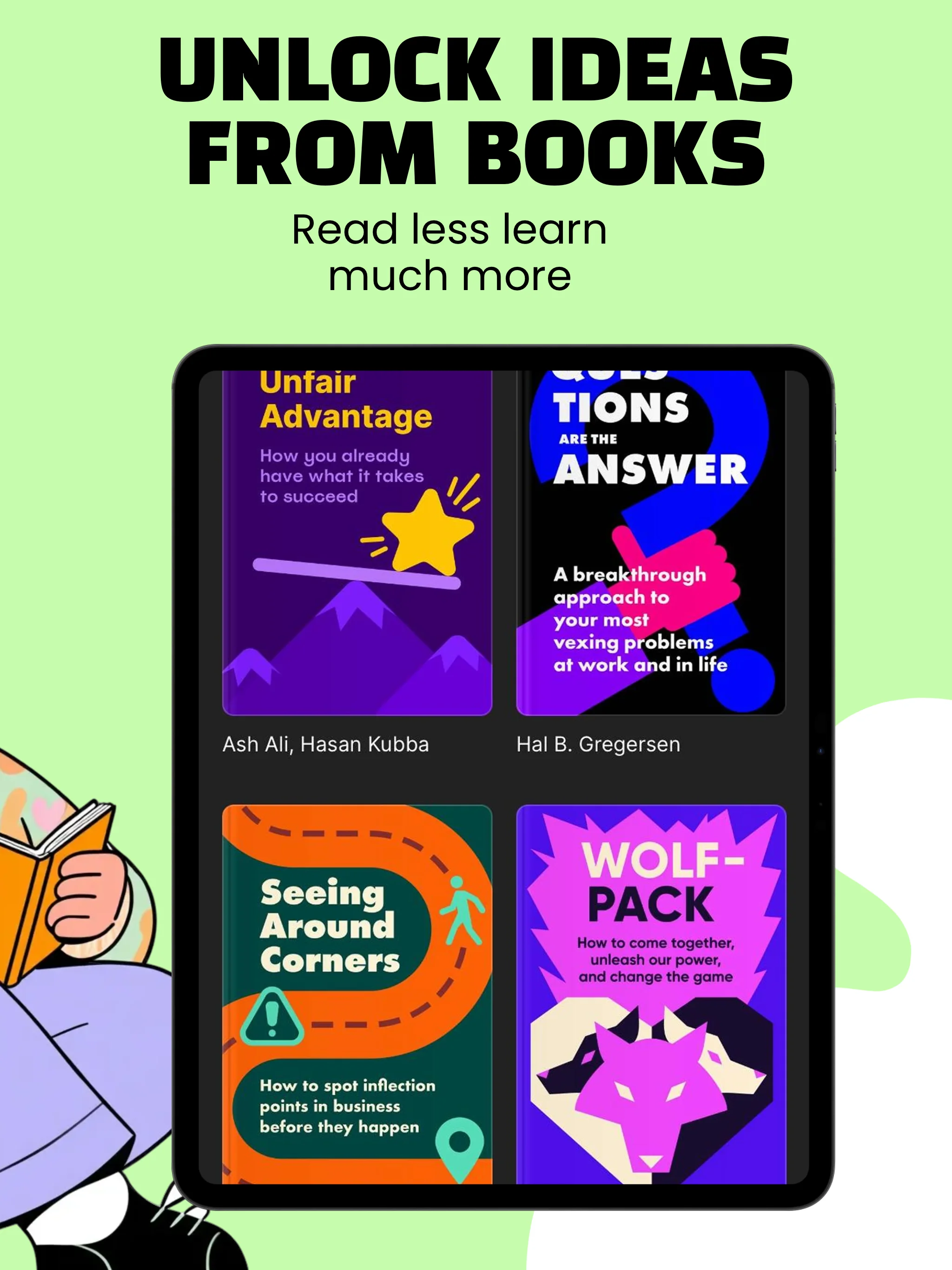 App Store screenshot template for book summary app – book library grid iPad