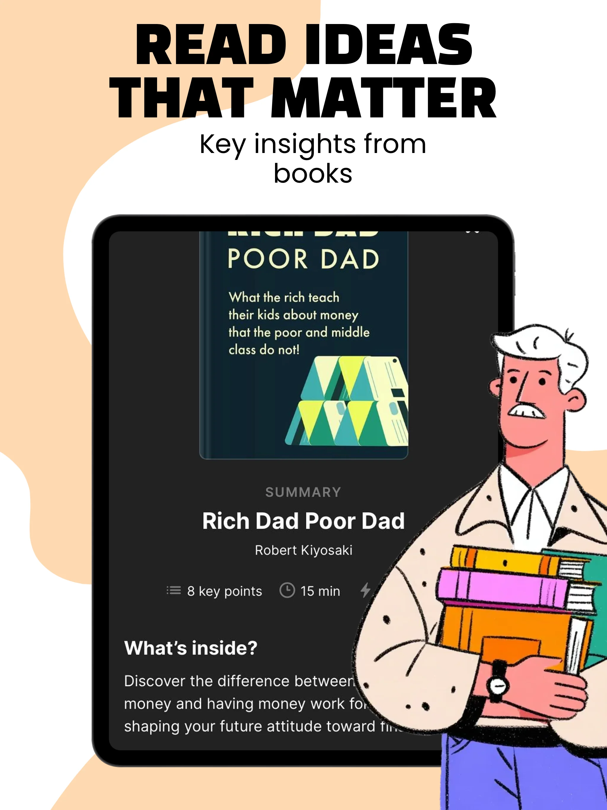 App Store screenshot template for book summary app – streak and progress iPad
