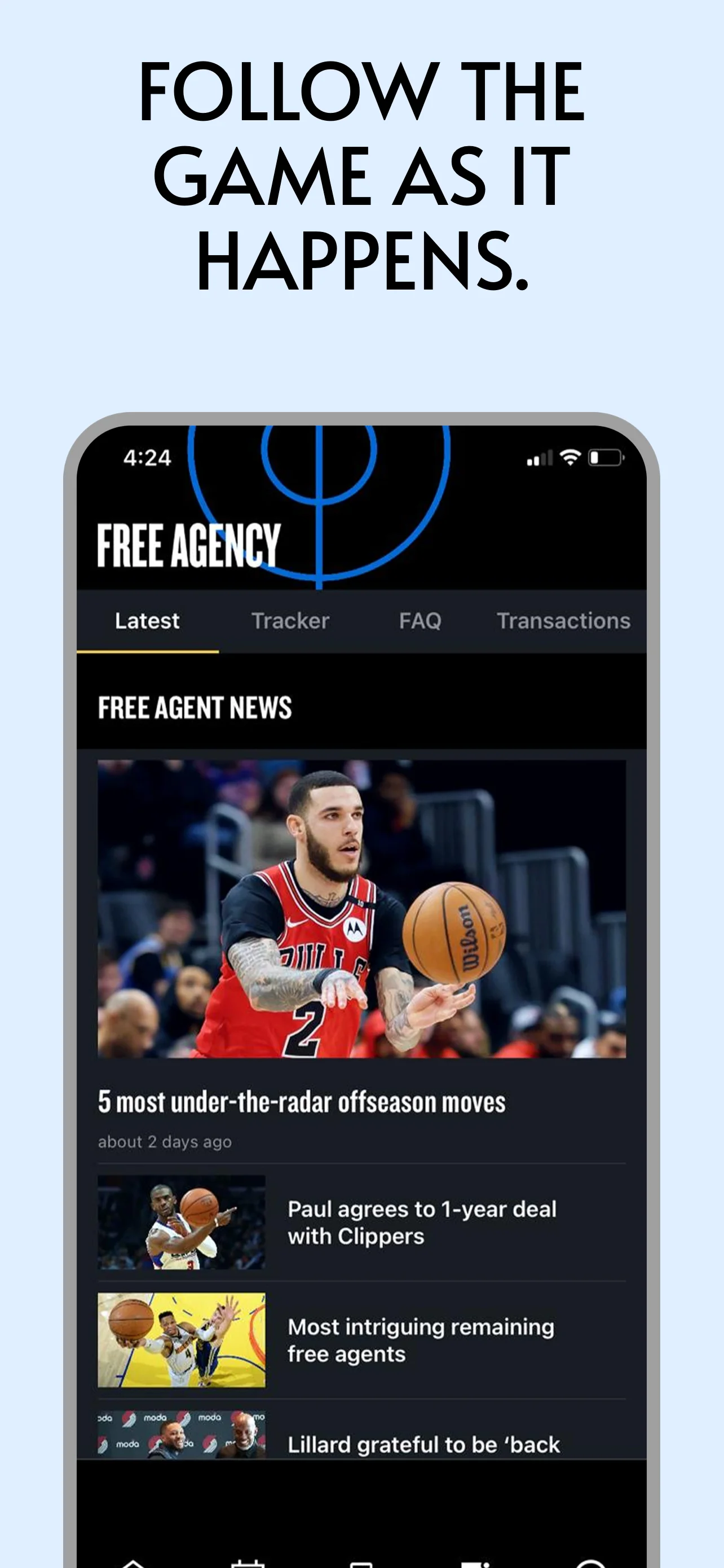 App Store screenshot template for sports app – free agency news feed