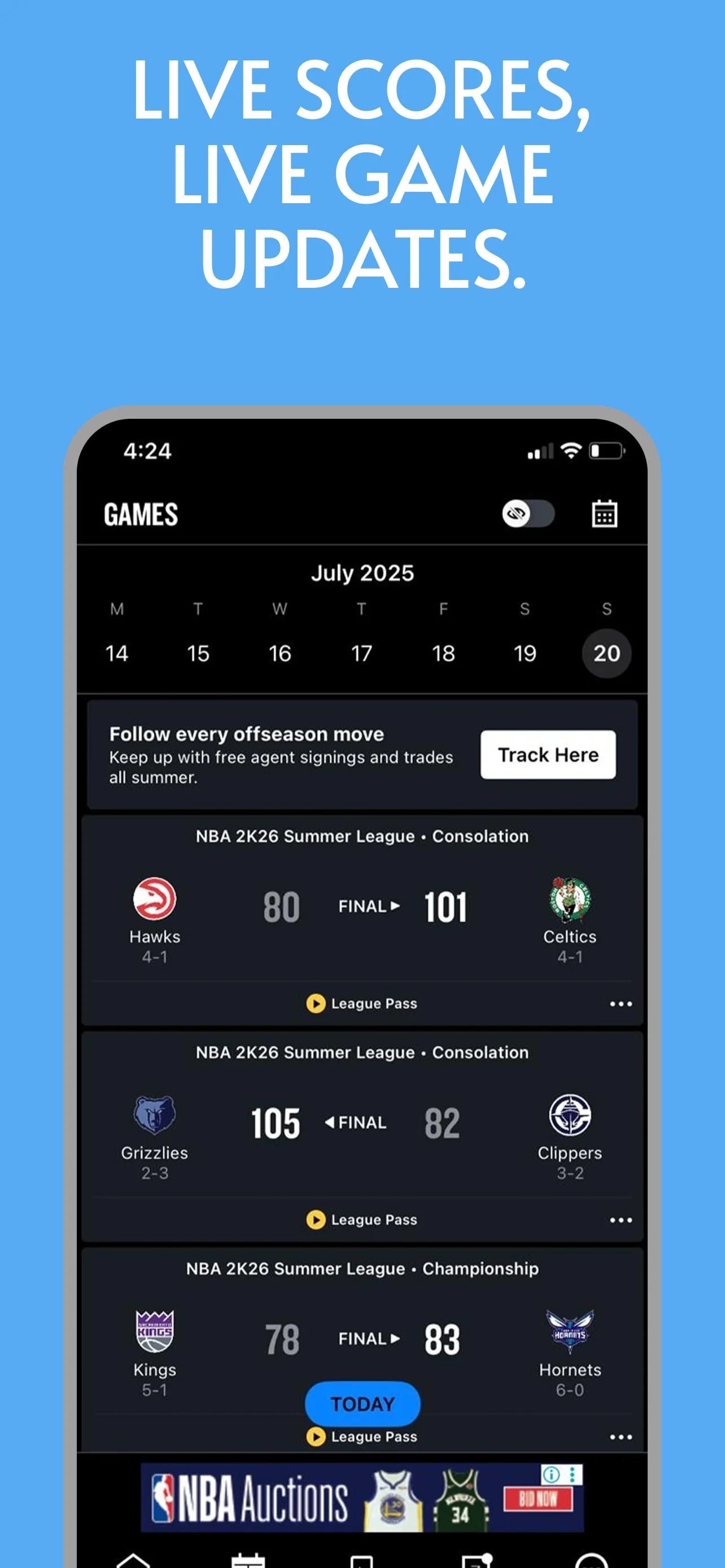 App Store screenshot template for sports app – live game schedule calendar