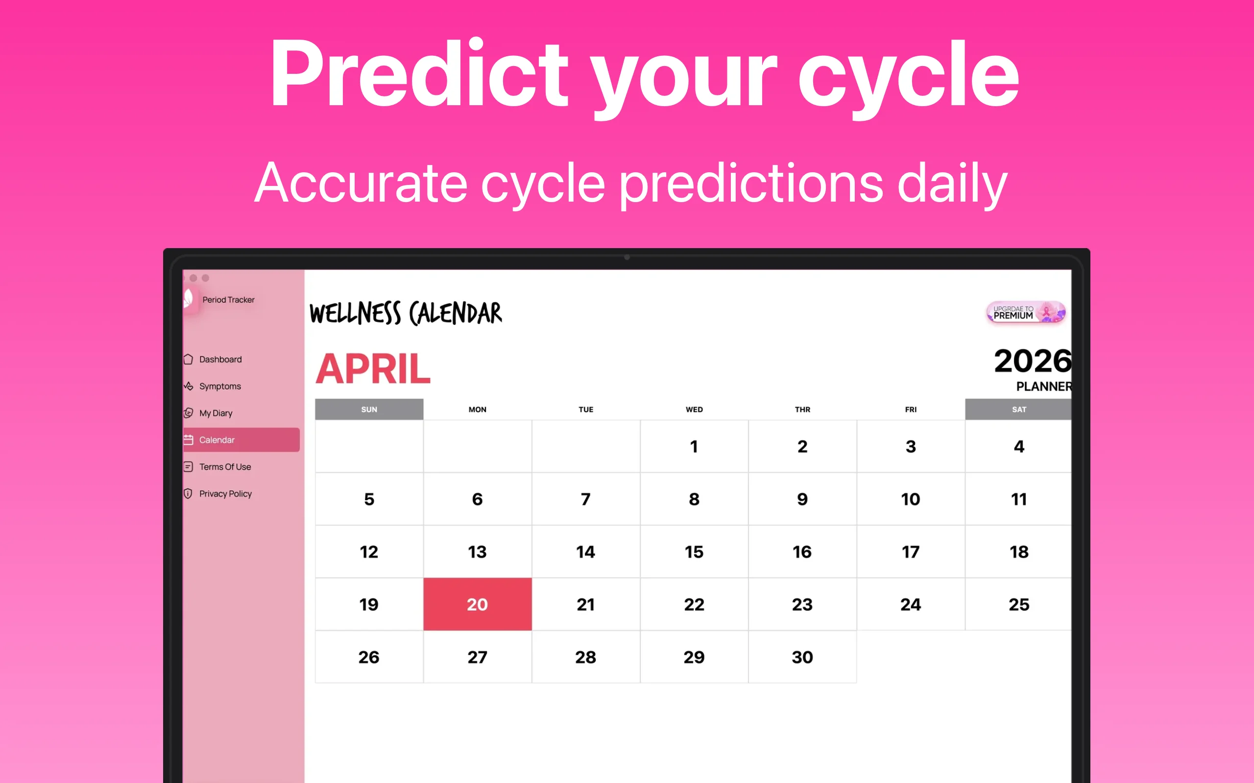 App Store screenshot template for women health Mac app – fertility calendar view