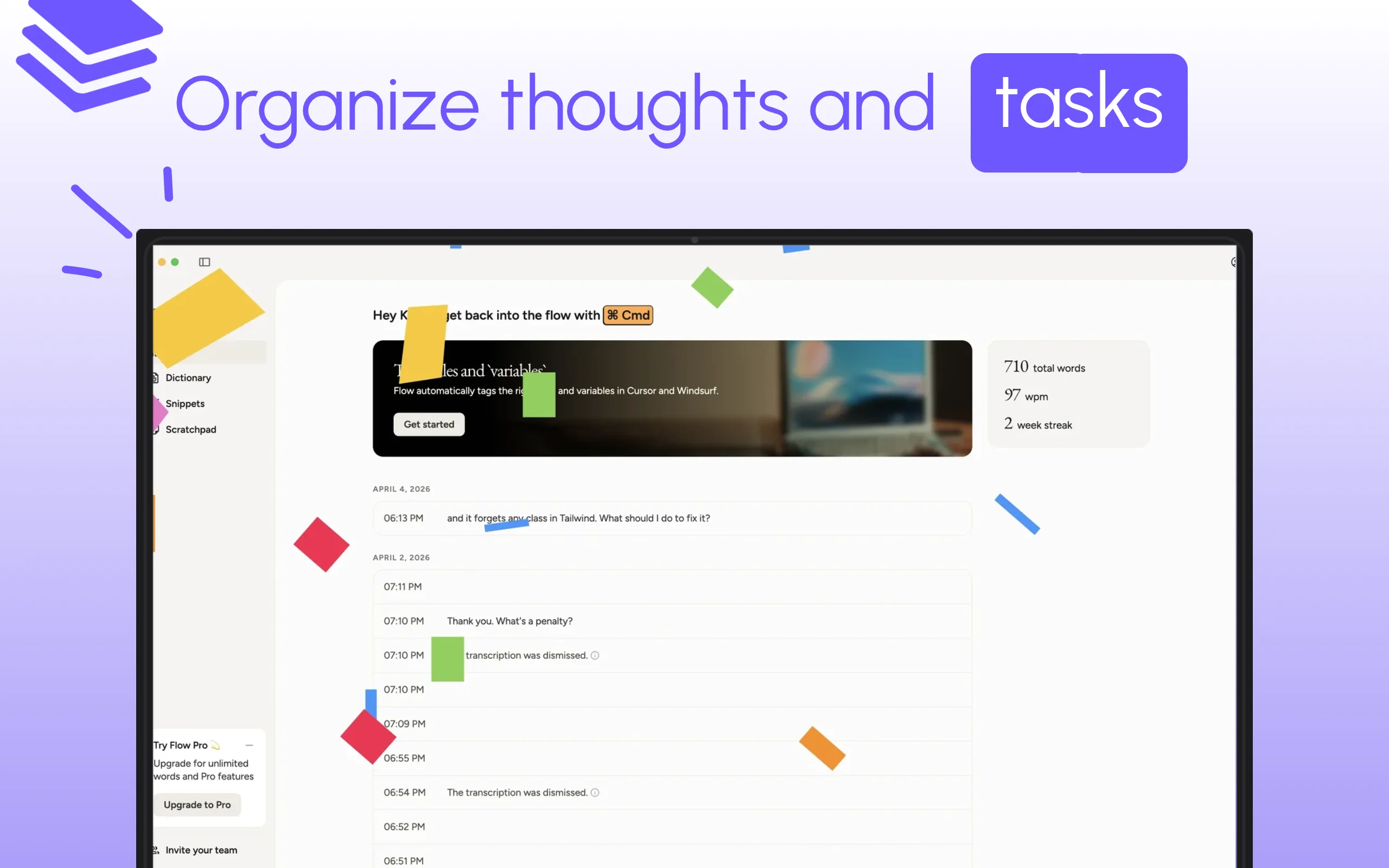 App Store screenshot template for focus Mac app – snippets manager dark mode