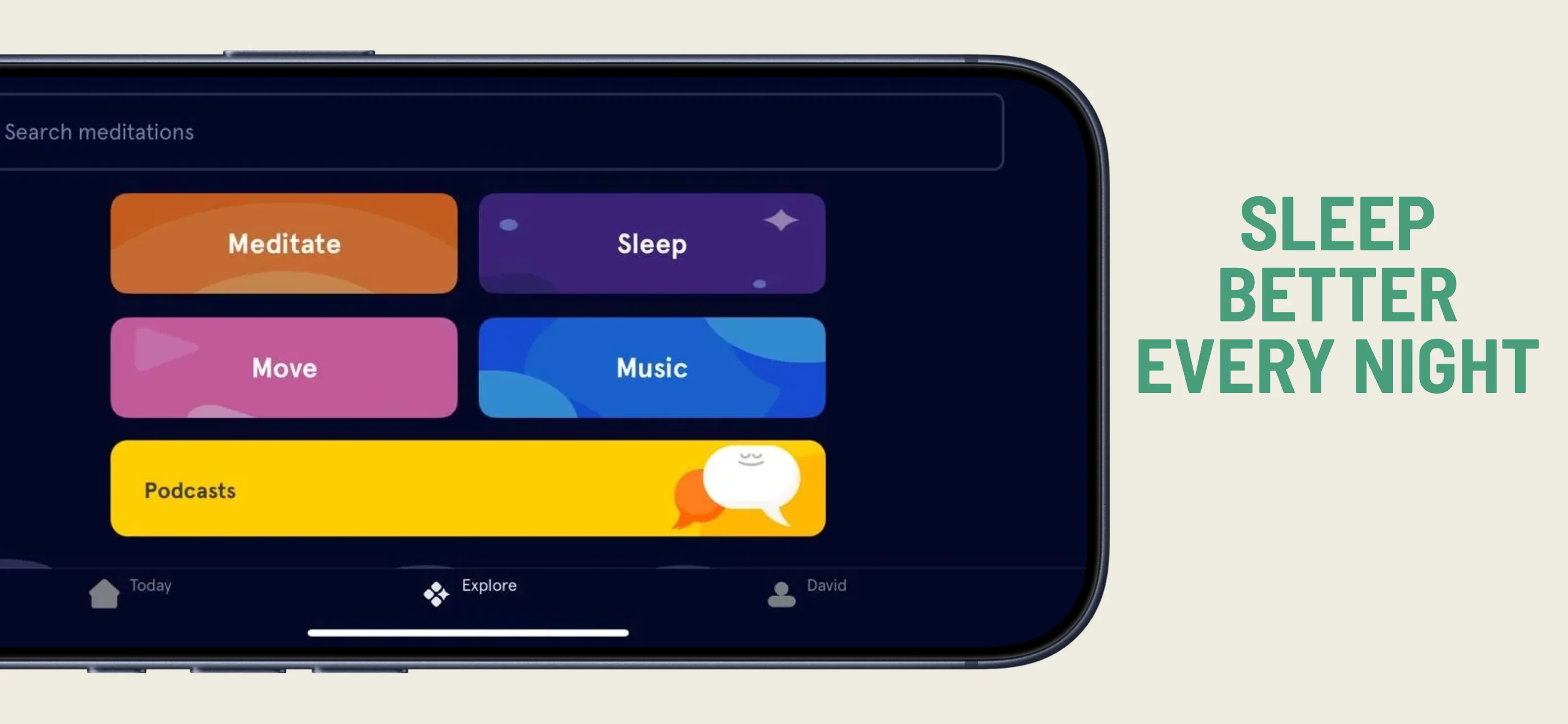 App Store landscape screenshot template for podcast app – sleep and wellness episodes