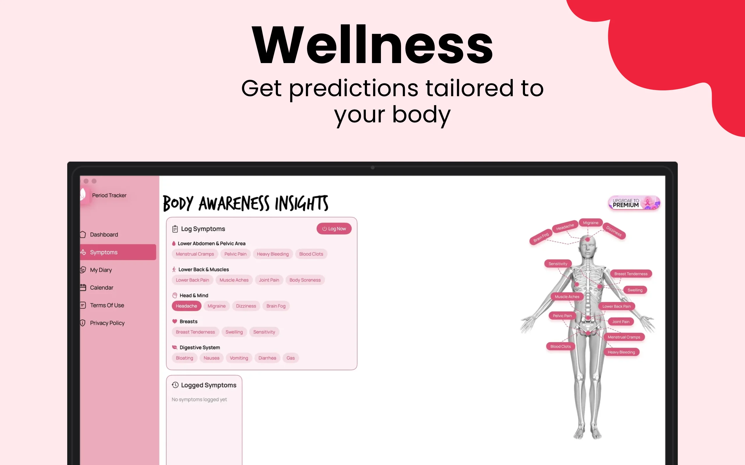 App Store screenshot template for health Mac app – calendar and diary