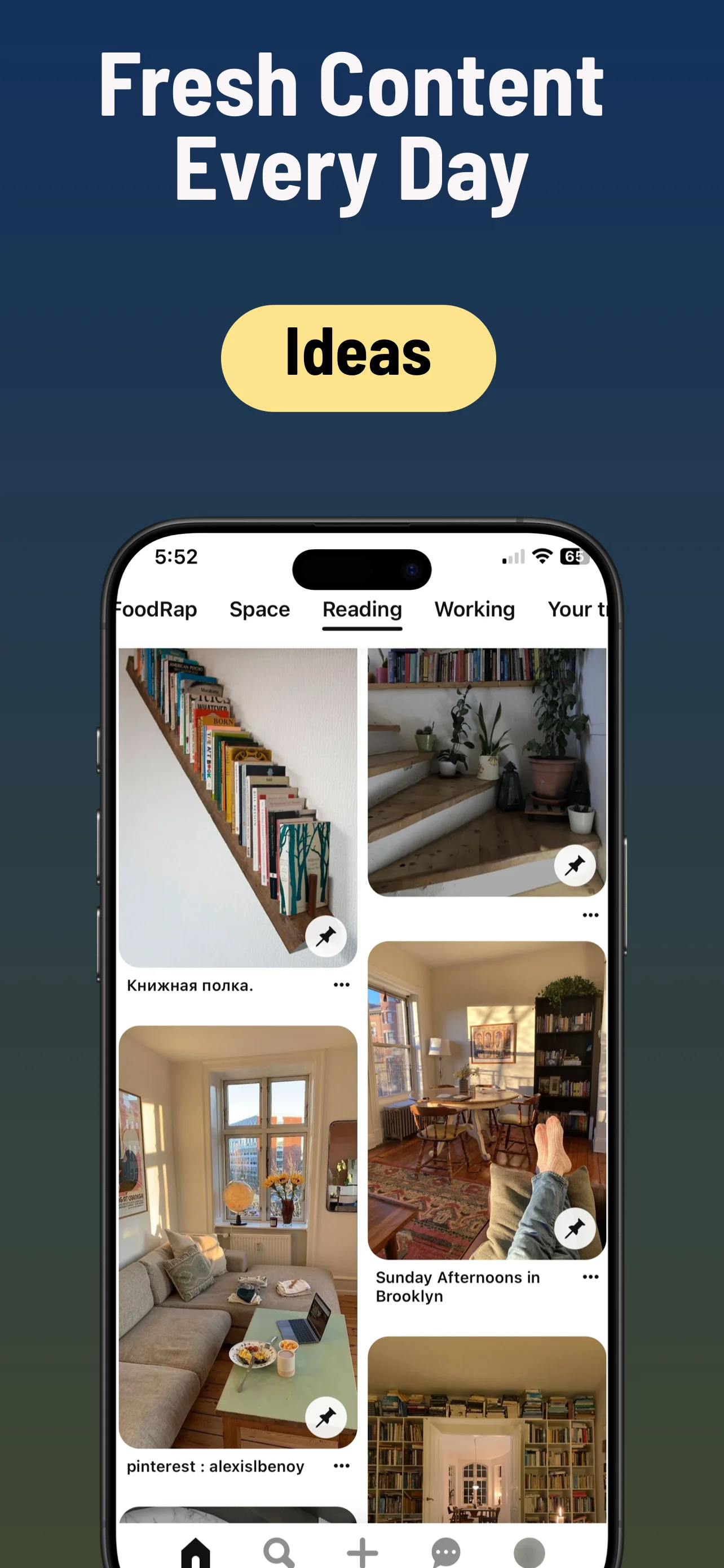 App Store screenshot template for inspiration app – fresh content every day ideas, iPhone 6.5 6.7 6.9