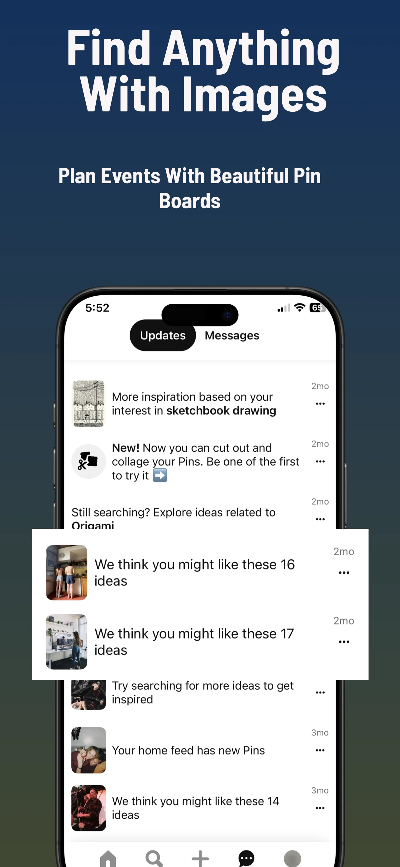 App Store screenshot template for inspiration app – Pinterest style image grid