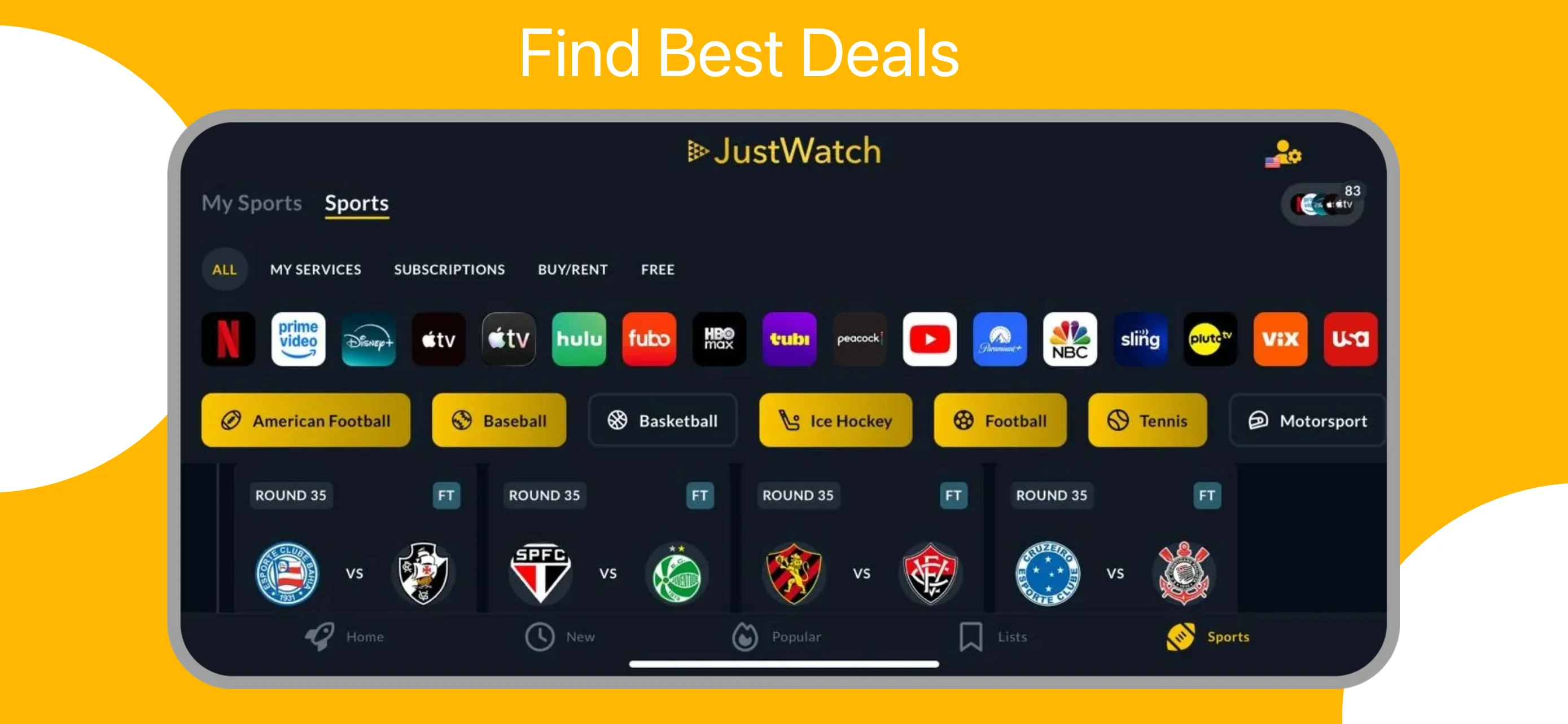 App Store landscape screenshot template for streaming tracker – find best deals across platforms