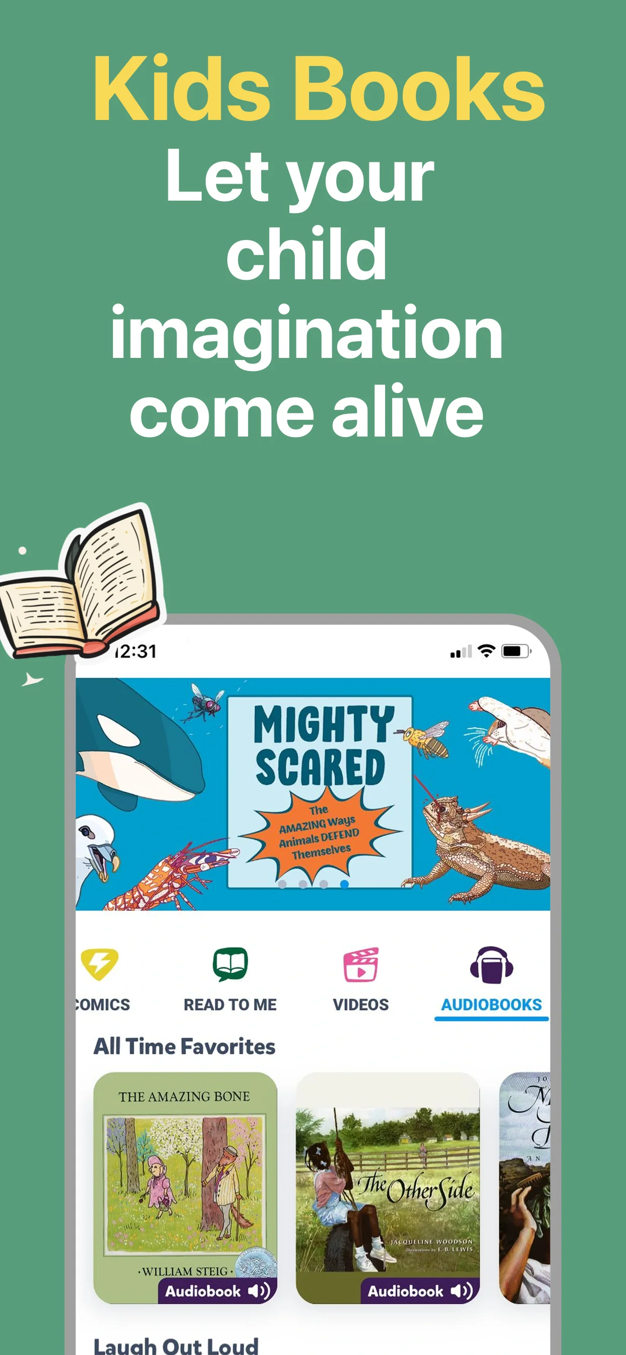 App Store screenshot template for kids reading app – let your child imagination come alive, iPhone 6.5 6.7 6.9