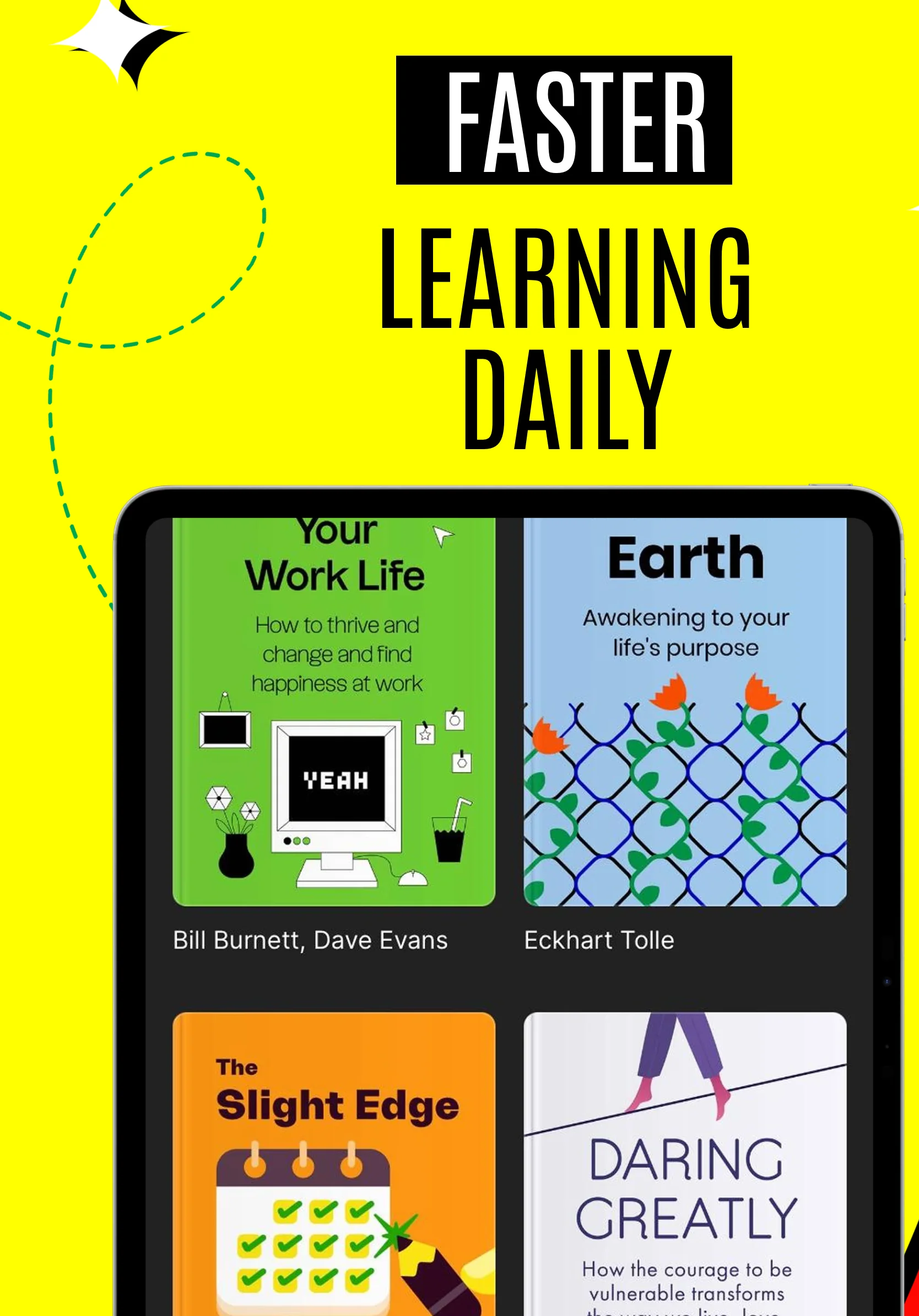 App Store screenshot template for book summary app – library and favorites iPad
