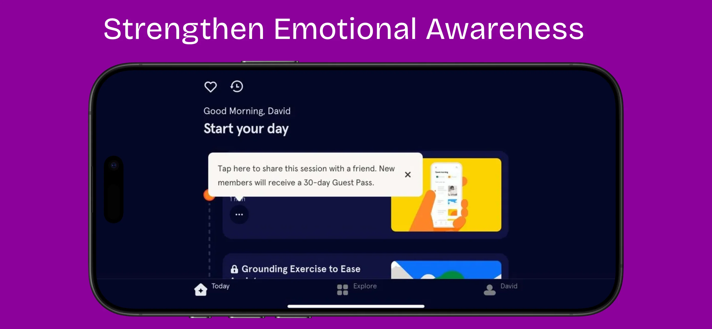App Store landscape screenshot template for meditation app – profile and stats