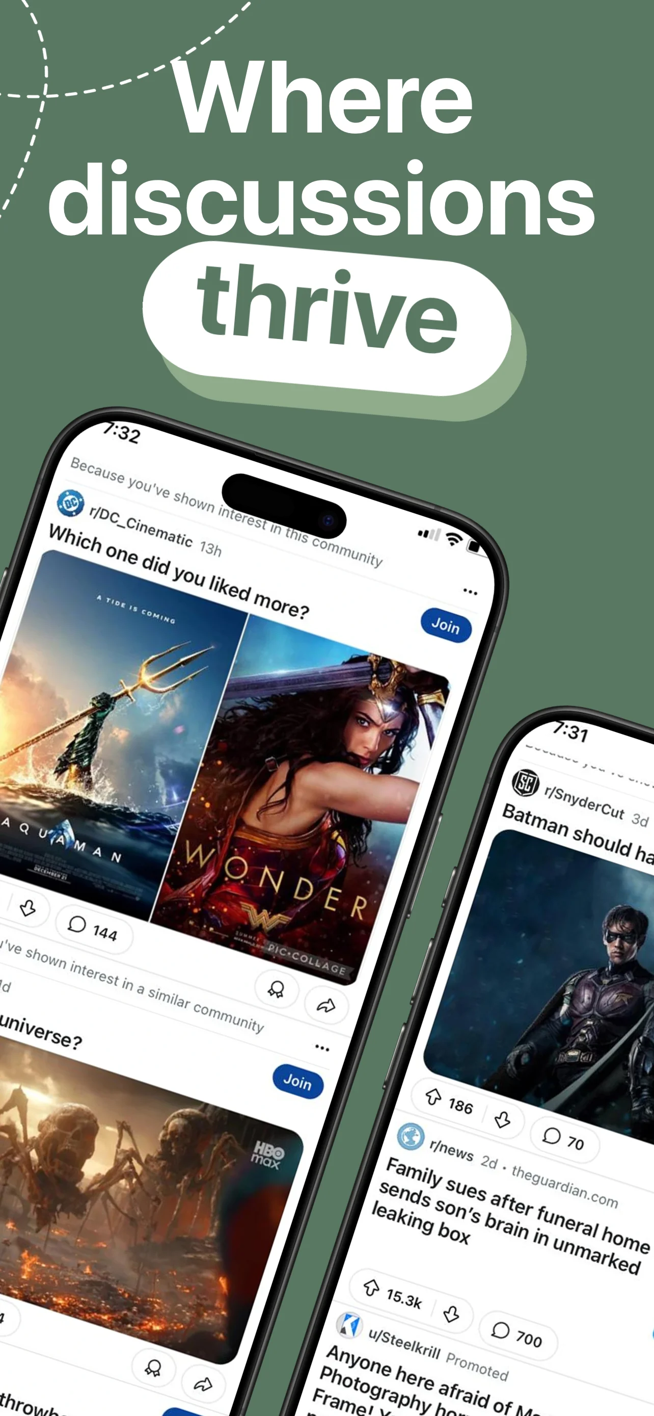 App Store screenshot template for community app – discussions and posts