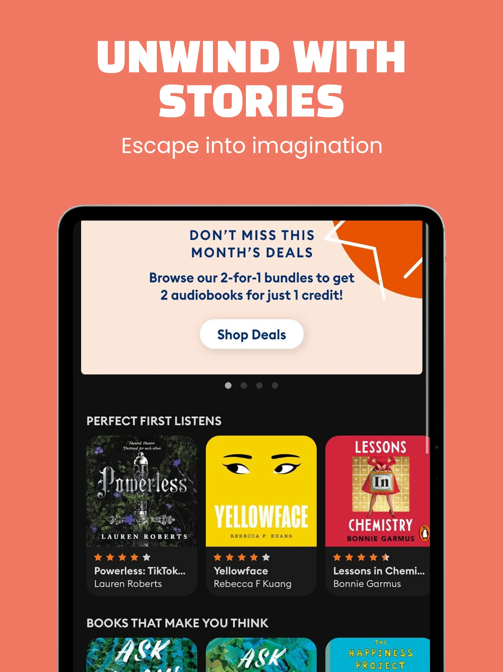 App Store screenshot template for reading app – book detail and rating iPad