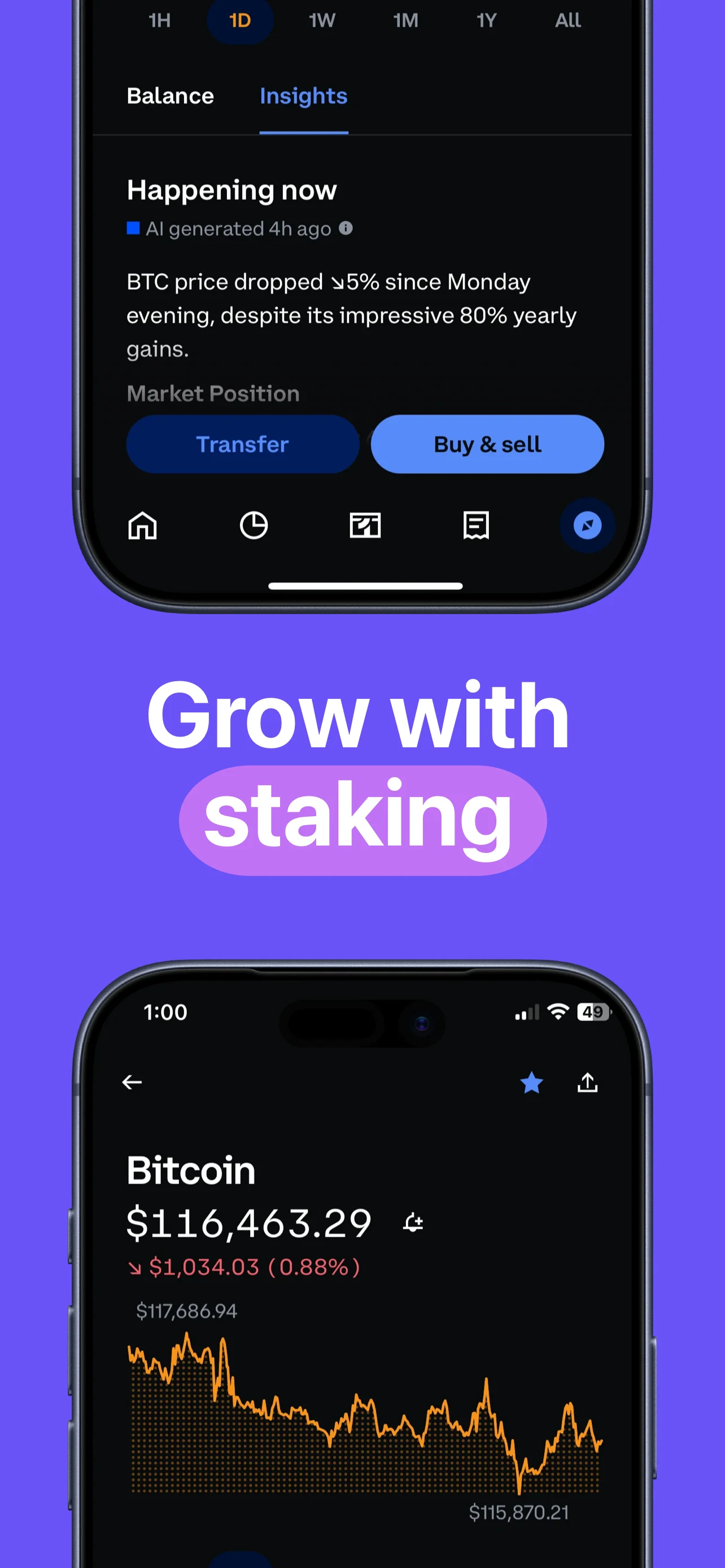 App Store screenshot template for investment app – portfolio performance chart