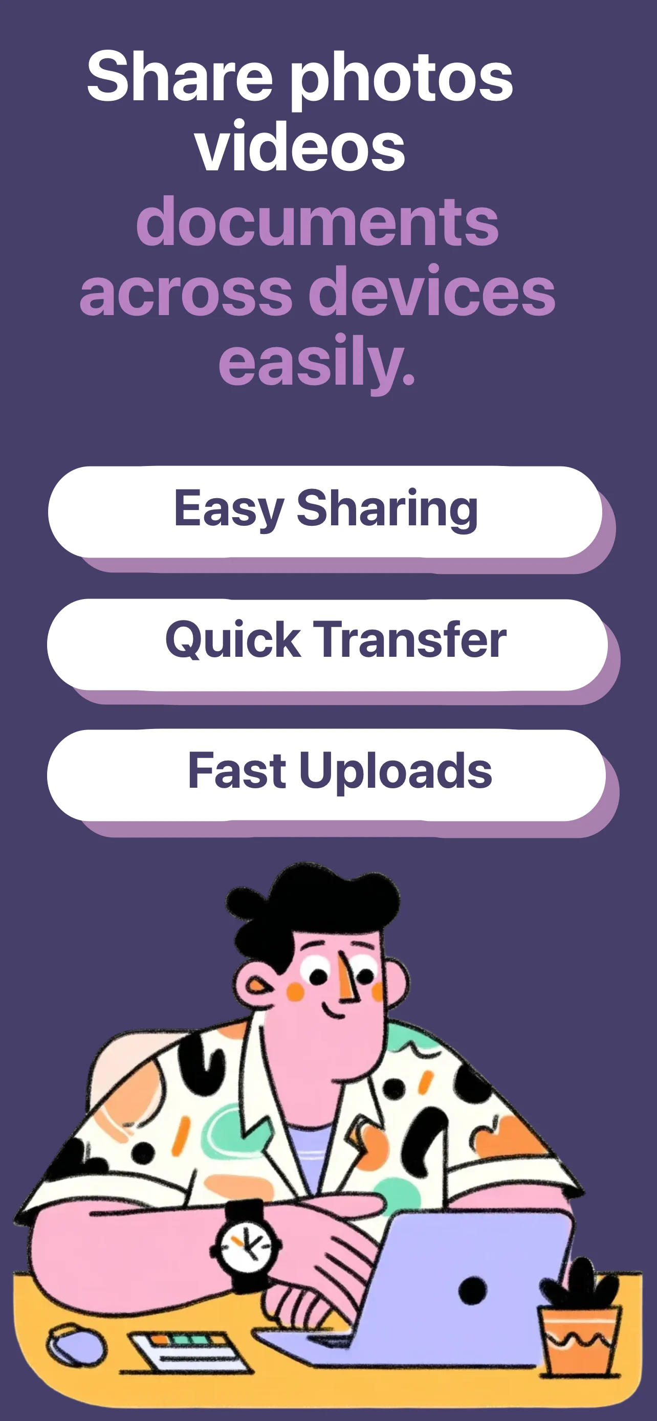 App Store screenshot template for file sharing app – share photos videos documents, iPhone 6.5 6.7 6.9