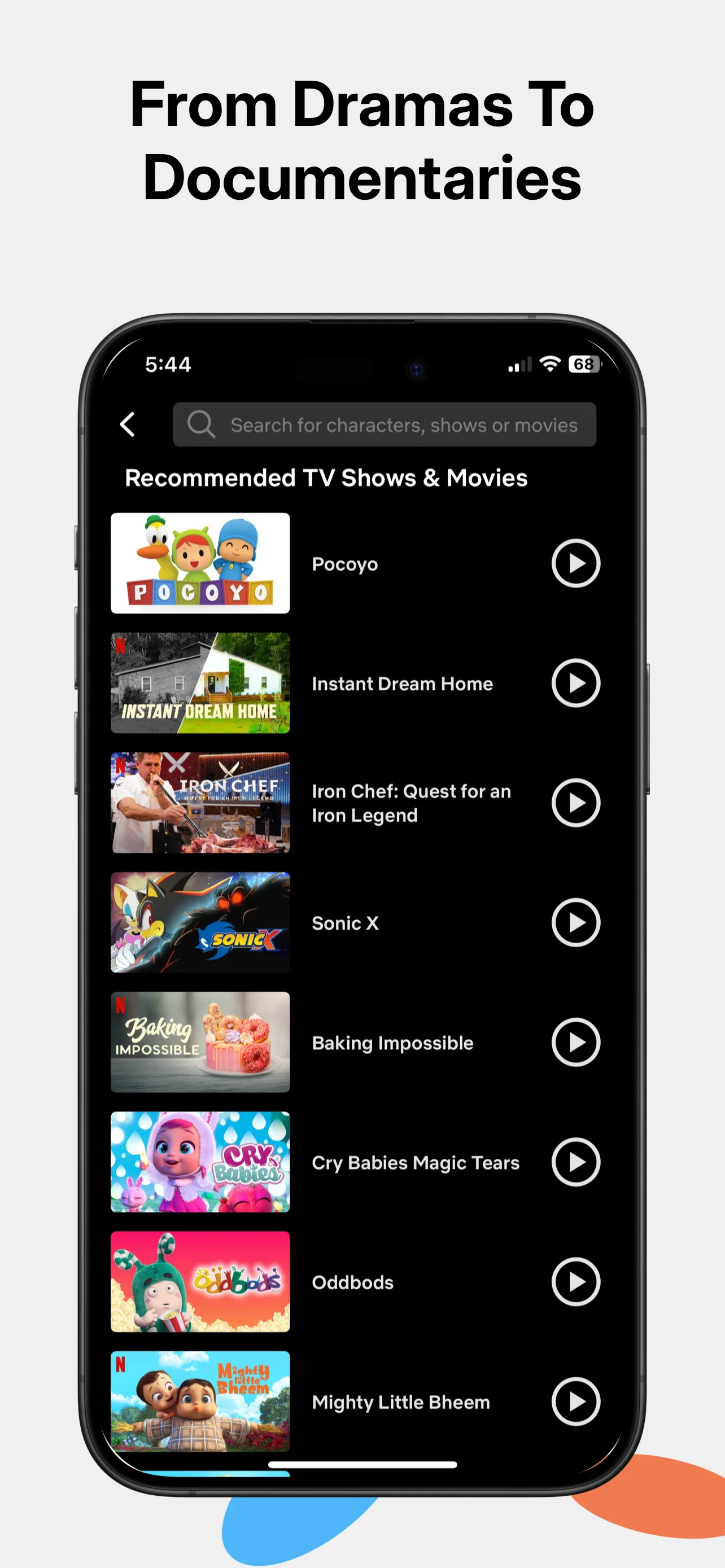 App Store screenshot template for streaming app – recommended shows list