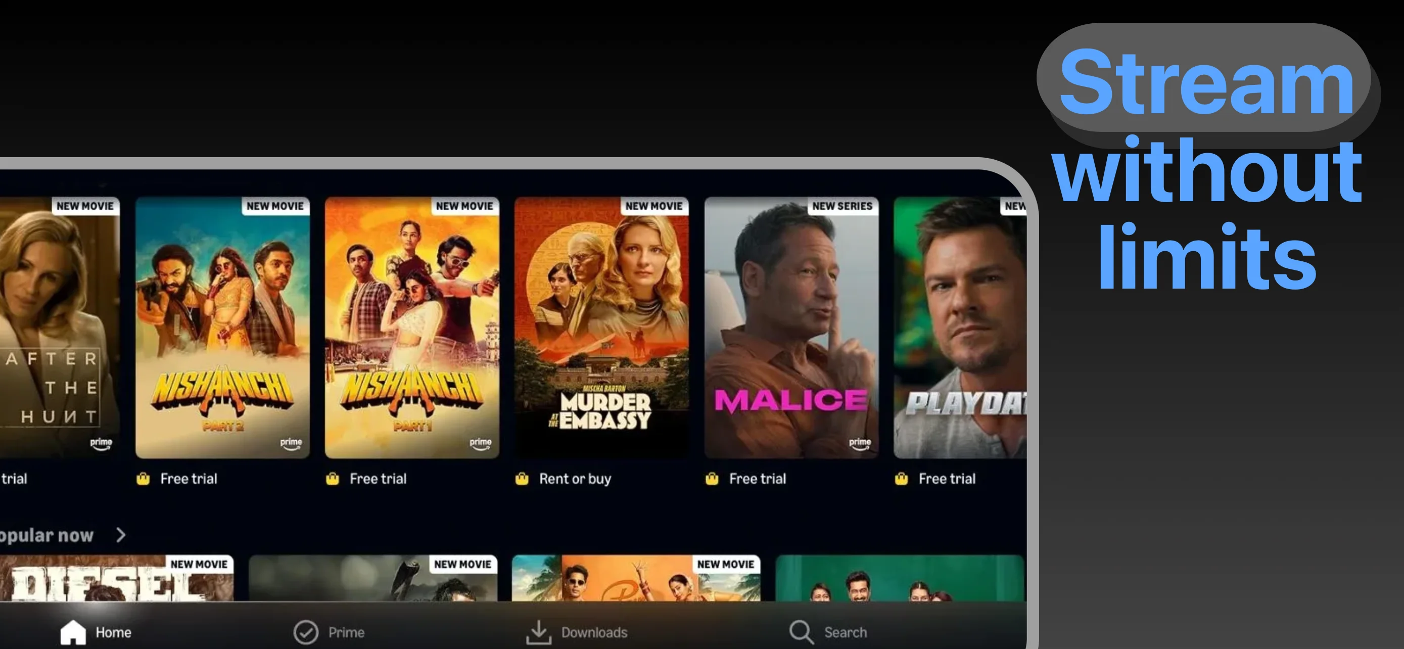 App Store landscape screenshot template for streaming app – cozy movie nights browse catalog