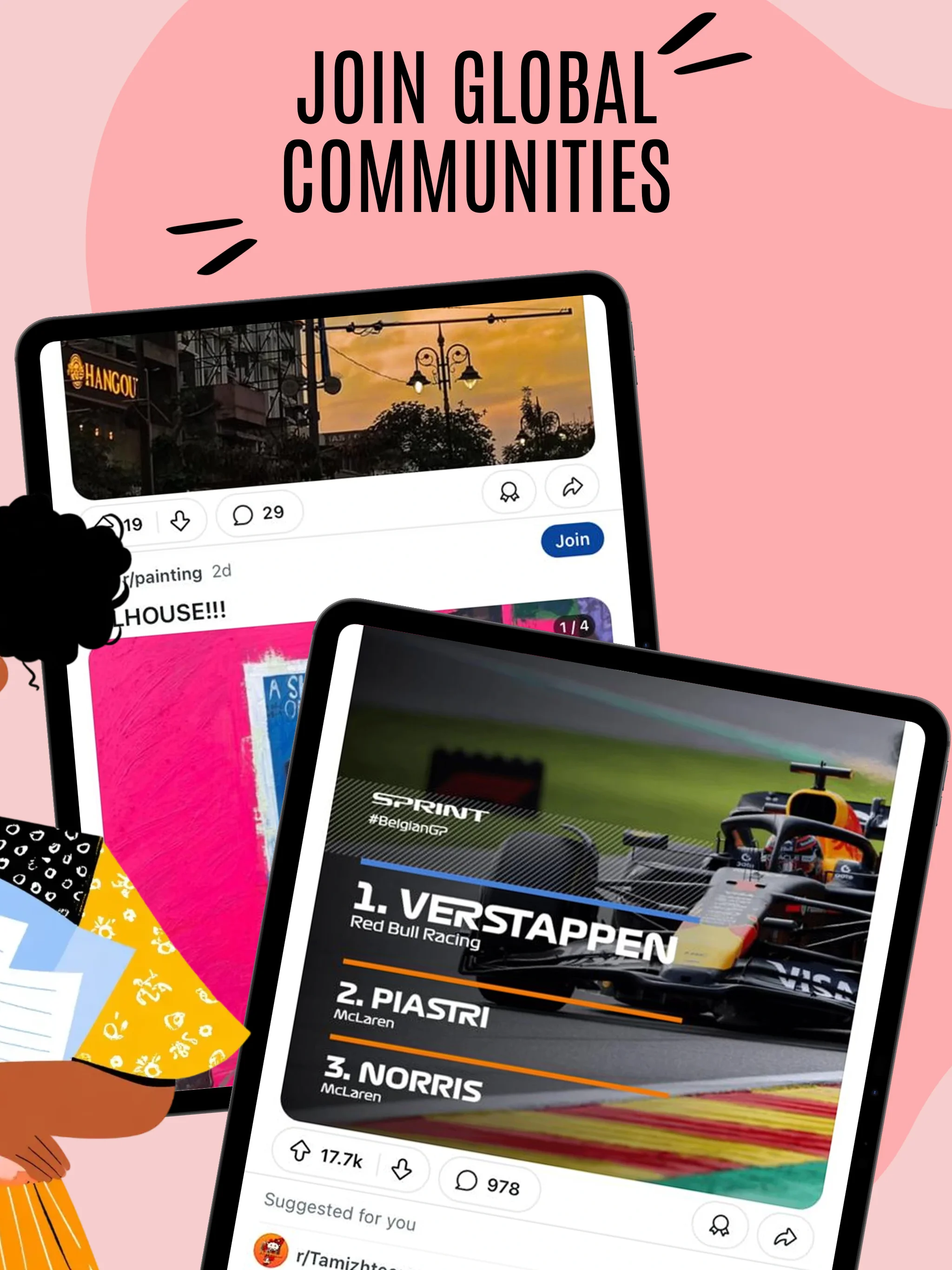 App Store screenshot template for social app – trending topics iPad