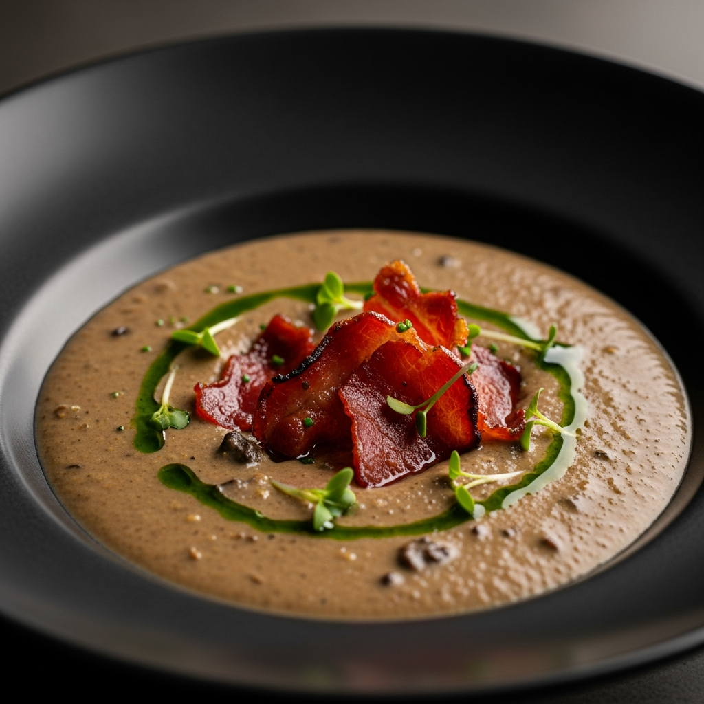 Mushroom Soup with Roasted Parma Ham
