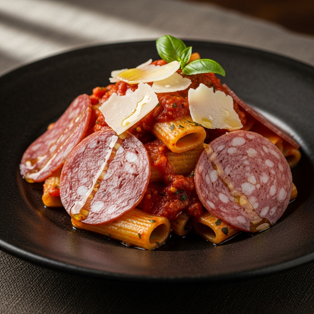 Pasta con Salame e Mortadella