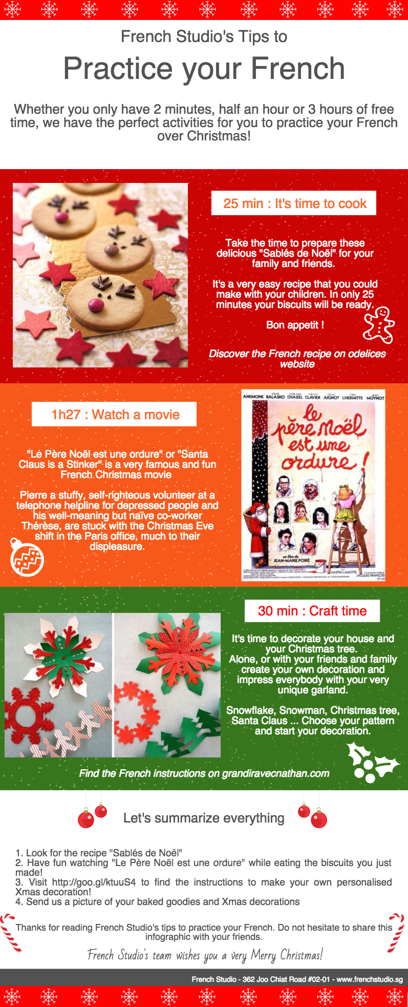 Infographic with French Studio Christmas tips to practise French