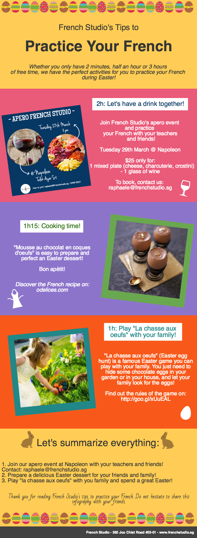 Infographic with French vocabulary practice ideas for Easter