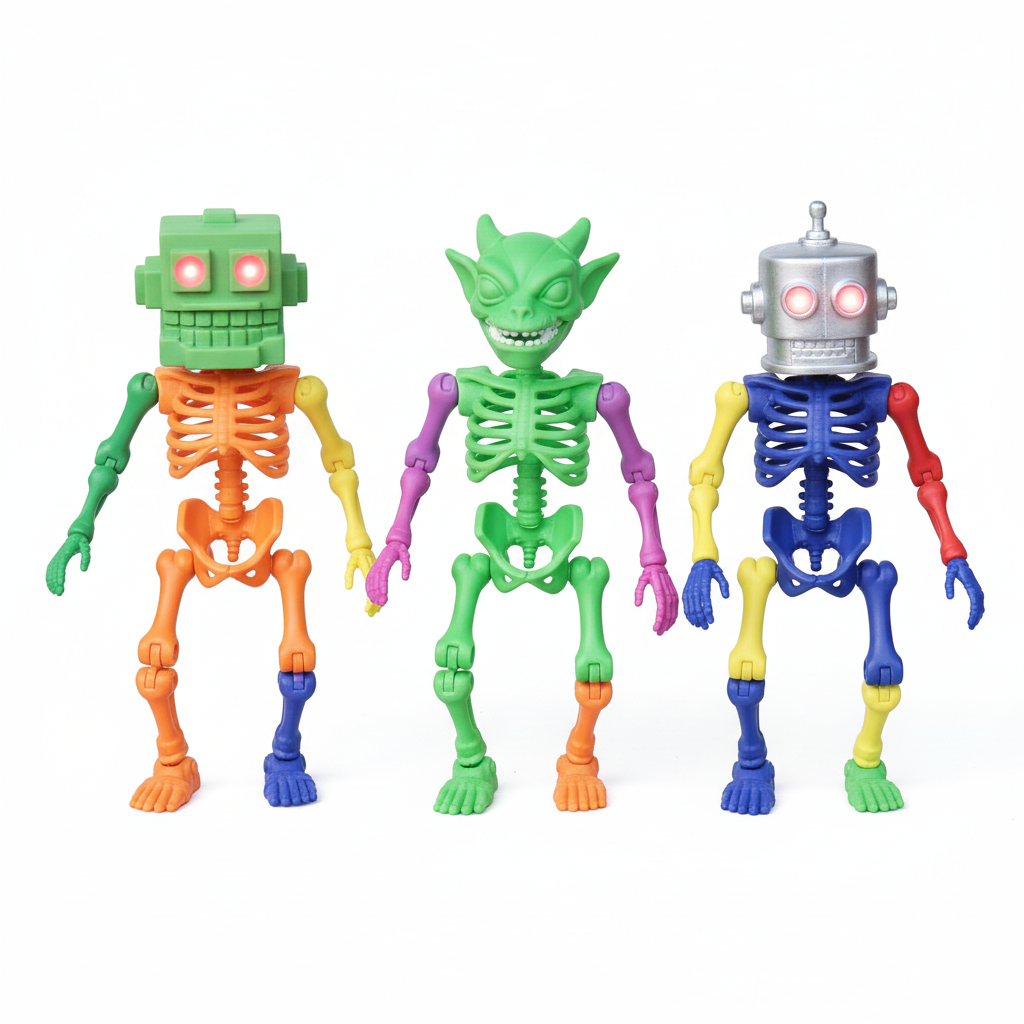 Light Up the Darkness with These Multi-Colored Skeleton Action Figures!