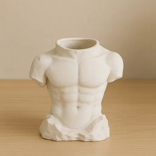 Modern Ceramic Male Torso Vase - Artistic Muscular Body Sculpture Planter for Minimalist Home Decor
