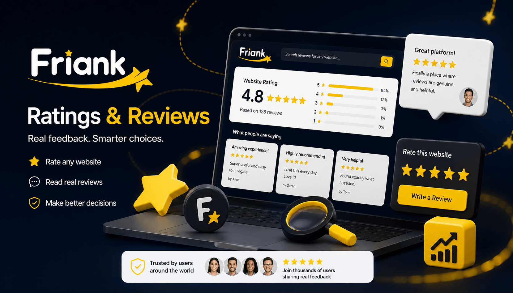 Ratings & Reviews for the Entire Web: Breaking the Limits with Friank