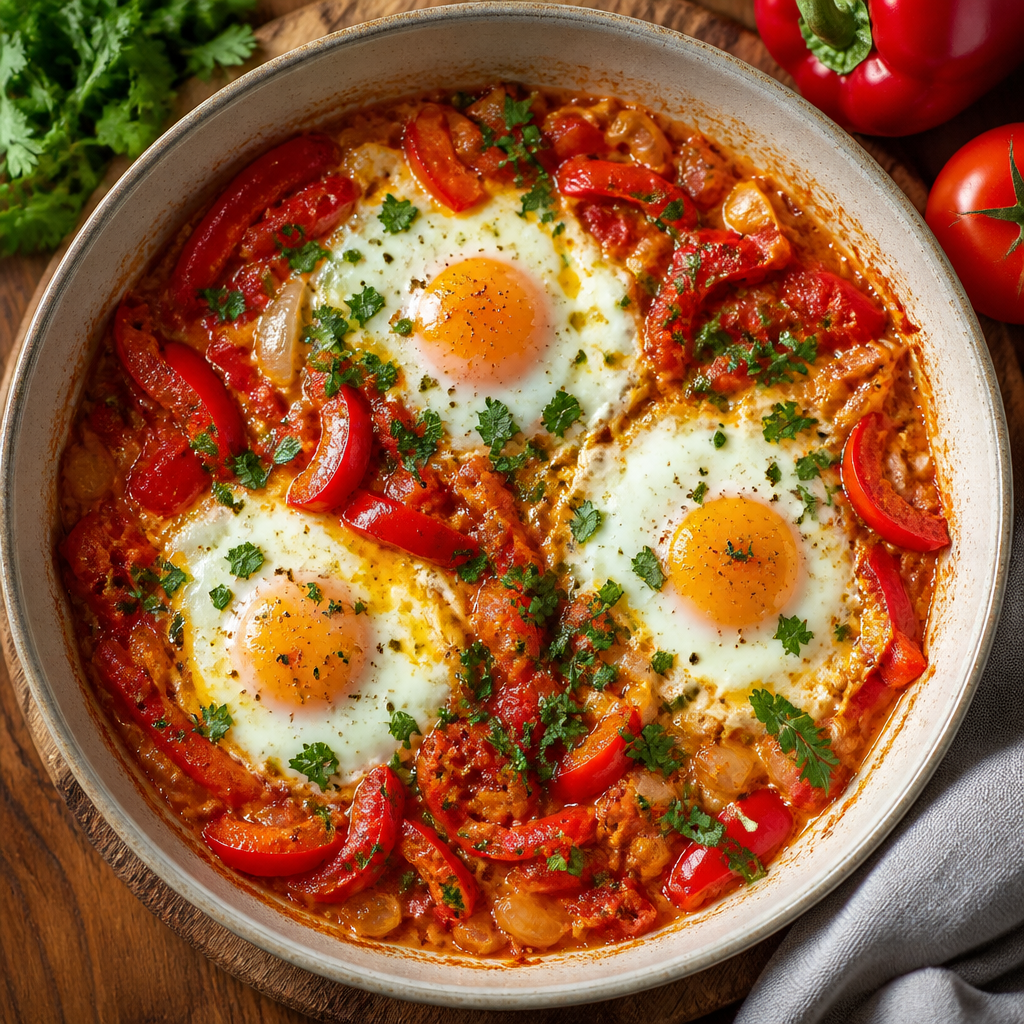 Baked Eggs with Tomatoes and Peppers