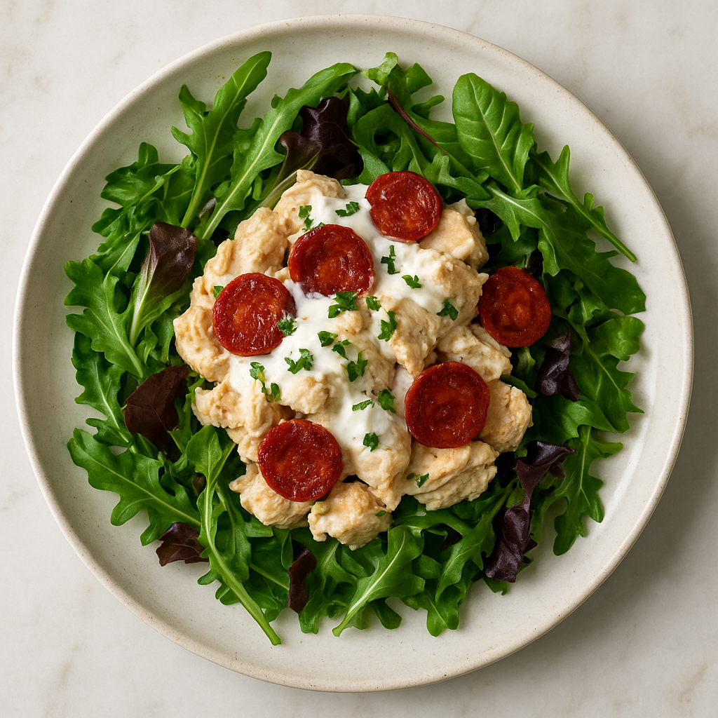 Warm Chorizo, Apple and Orange Salad with Yoghurt Dressing
