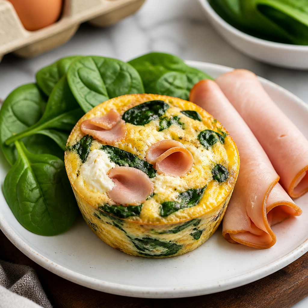 Cheesy Spinach and Deli Slice Egg Muffins