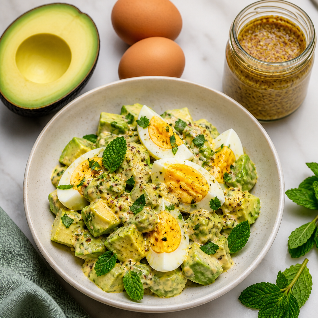 Mustard Egg Salad with Pickles and Salad Leaves