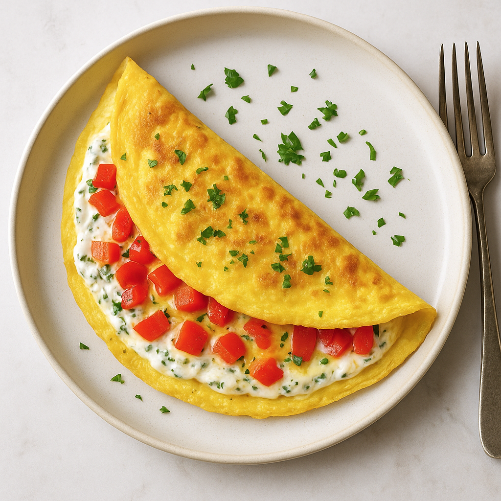 Garlic & Herb Cheese and Red Pepper Stuffed Omelette