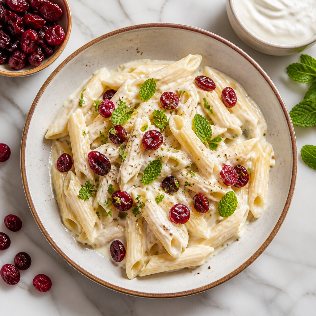 Creamy Yoghurt Pasta with Cranberry Crunch