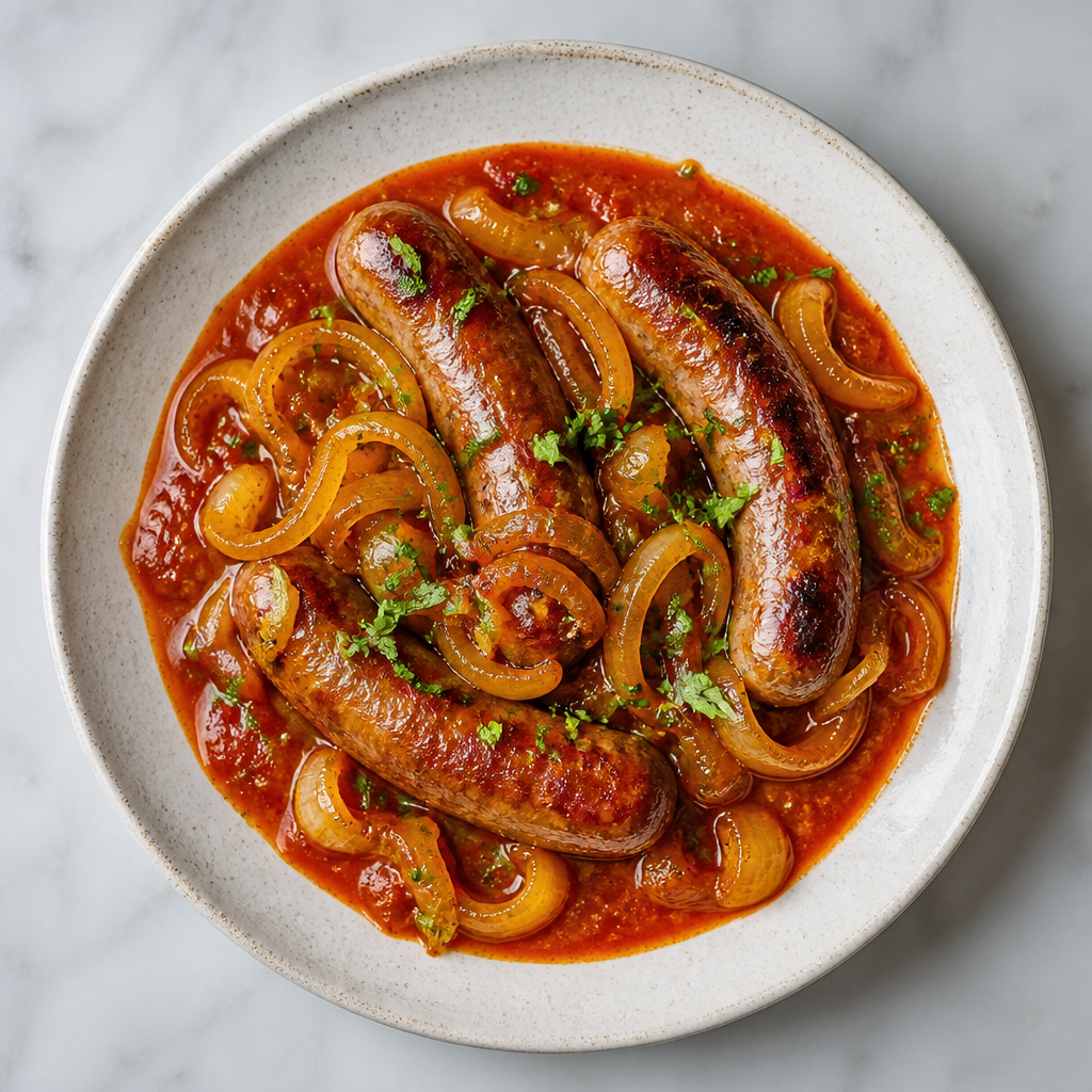 Soft Drink BBQ Sausages with Onions