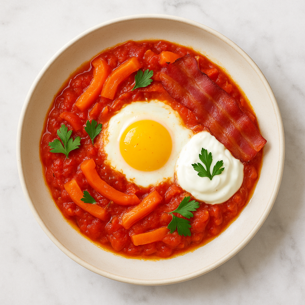Creamy Red Pepper and Bacon Egg Skillet