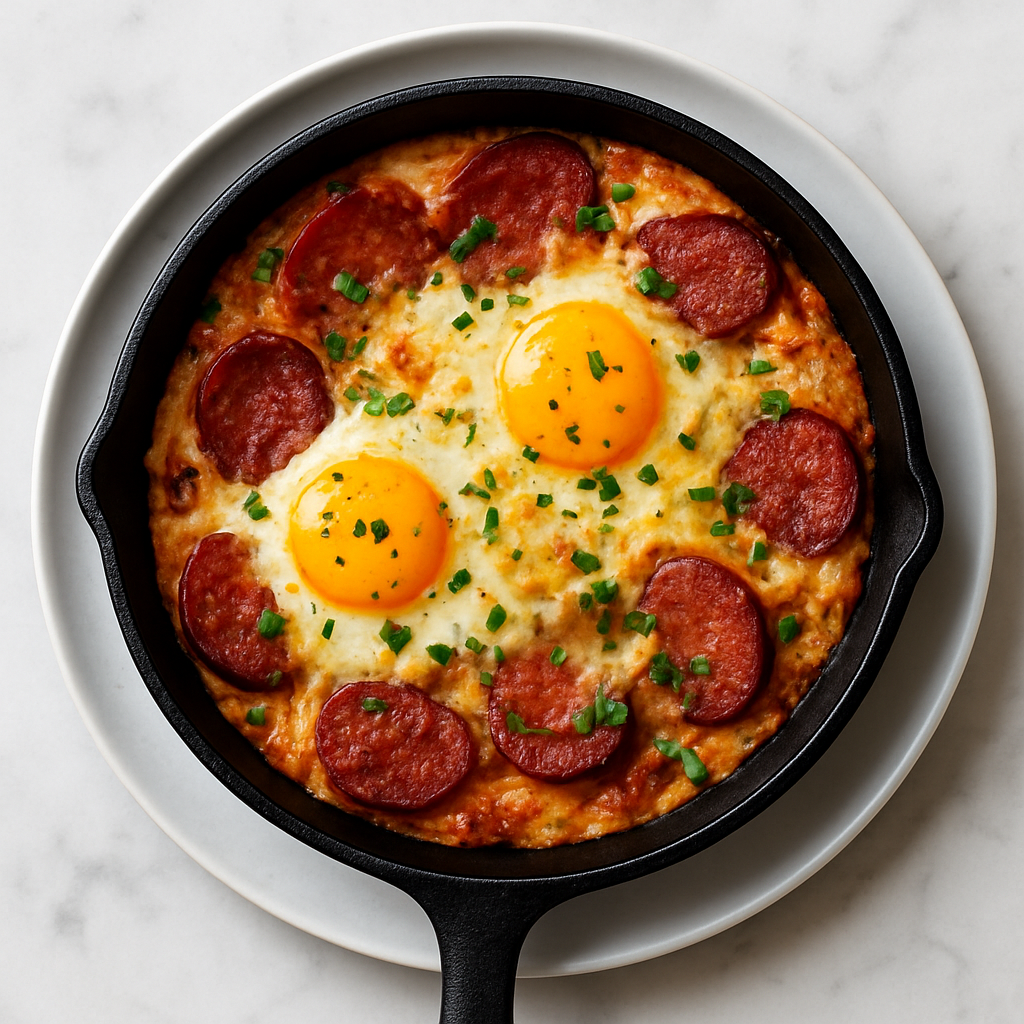 Spanish Chorizo and Egg Skillet with Cheese and Toast