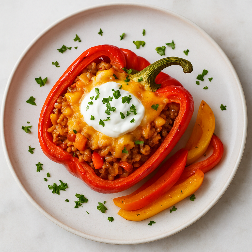 Cheddar and Greek Yoghurt Stuffed Peppers with Eggs