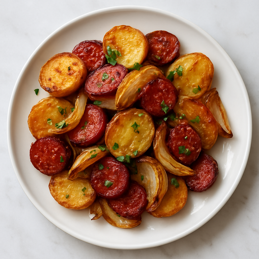 Chorizo and Onion Potato Traybake