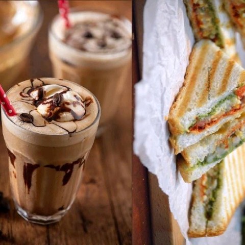cold coffee+ veg sandwich 